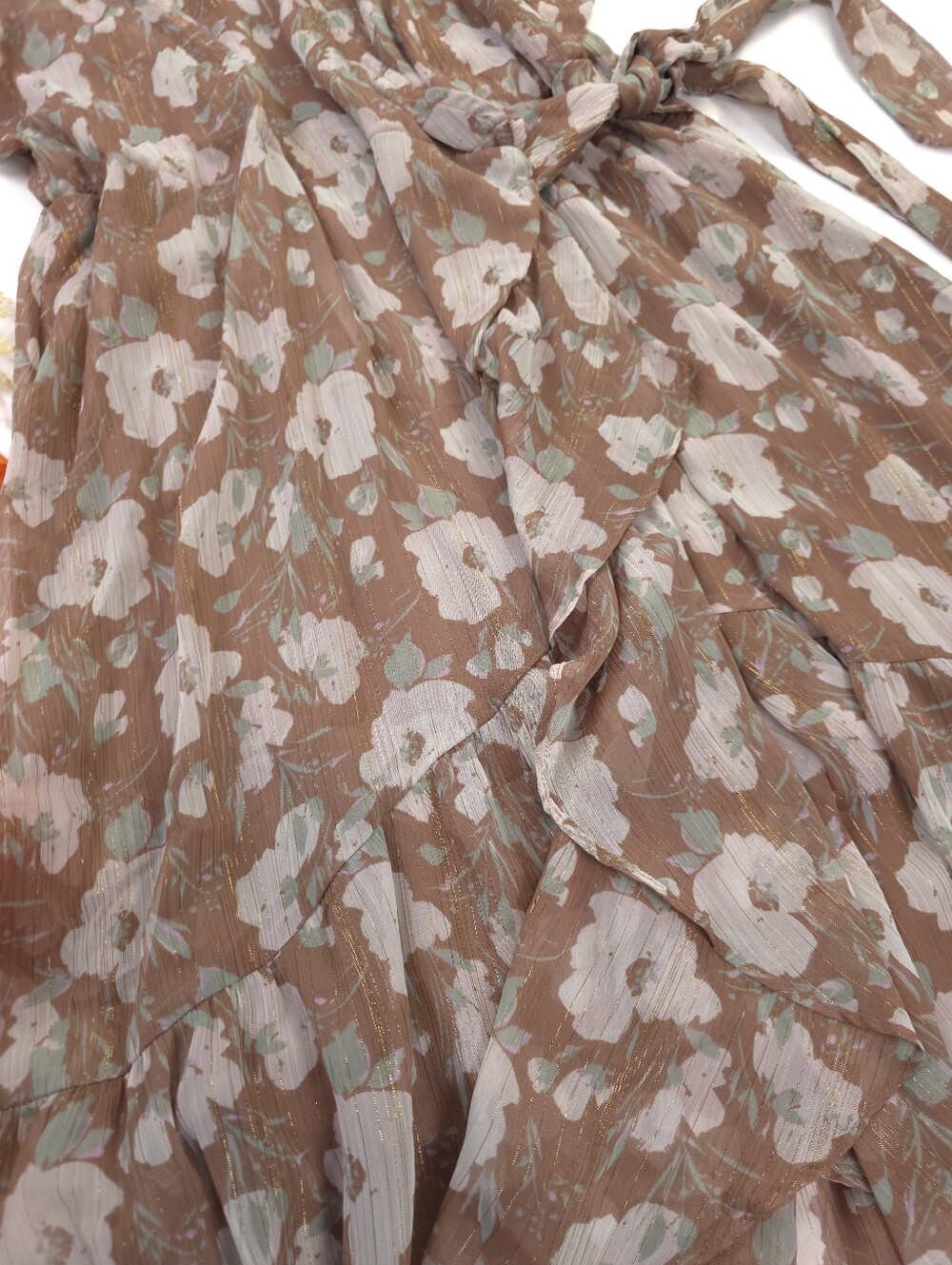 Like New Lauren Conrad Brown Gold Metalic Striped Floral Maxi Dress Sz XXL - Picture 4 of 14